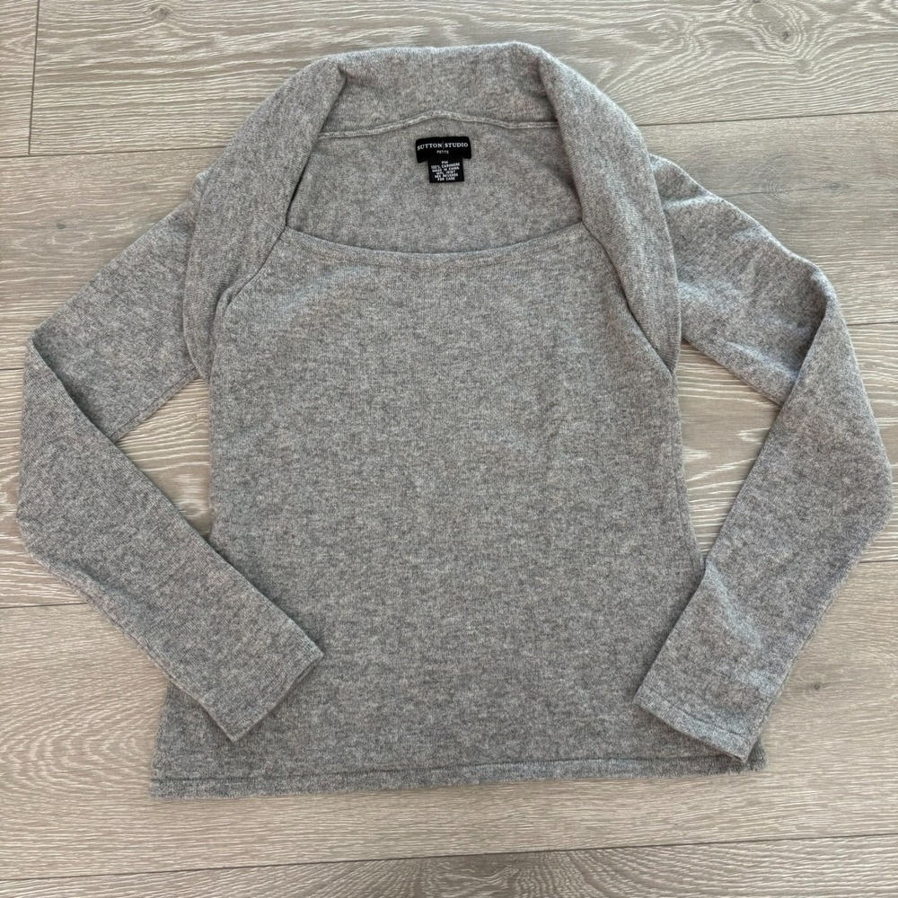 Sutton Studio Womens Grayโ Long Sleeve 100% Cashmere Pullover Sweater Size PM
